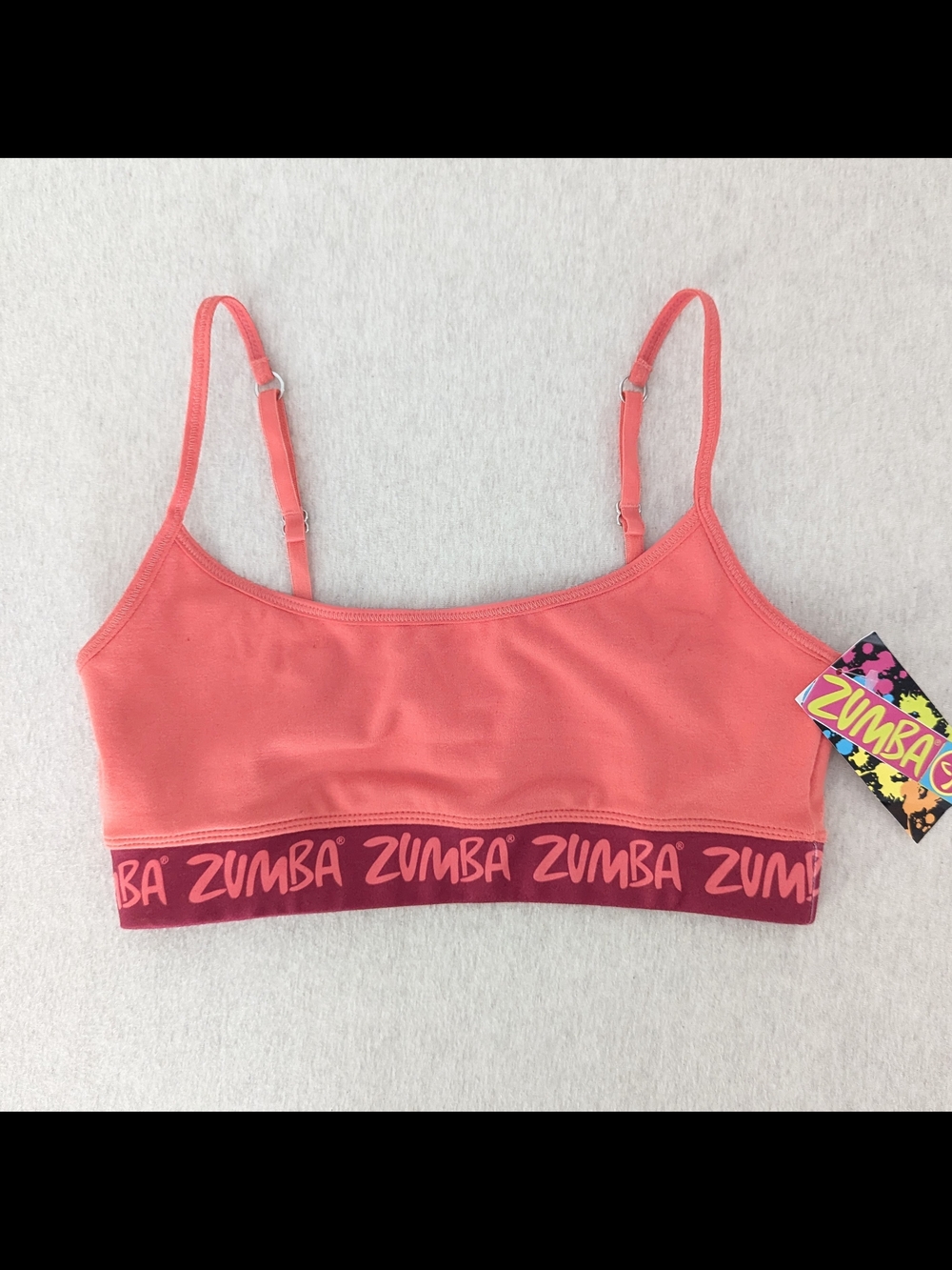 NWT Zumba Fitness Orange Logo Band Adjustable-Straps Sports Bra Small